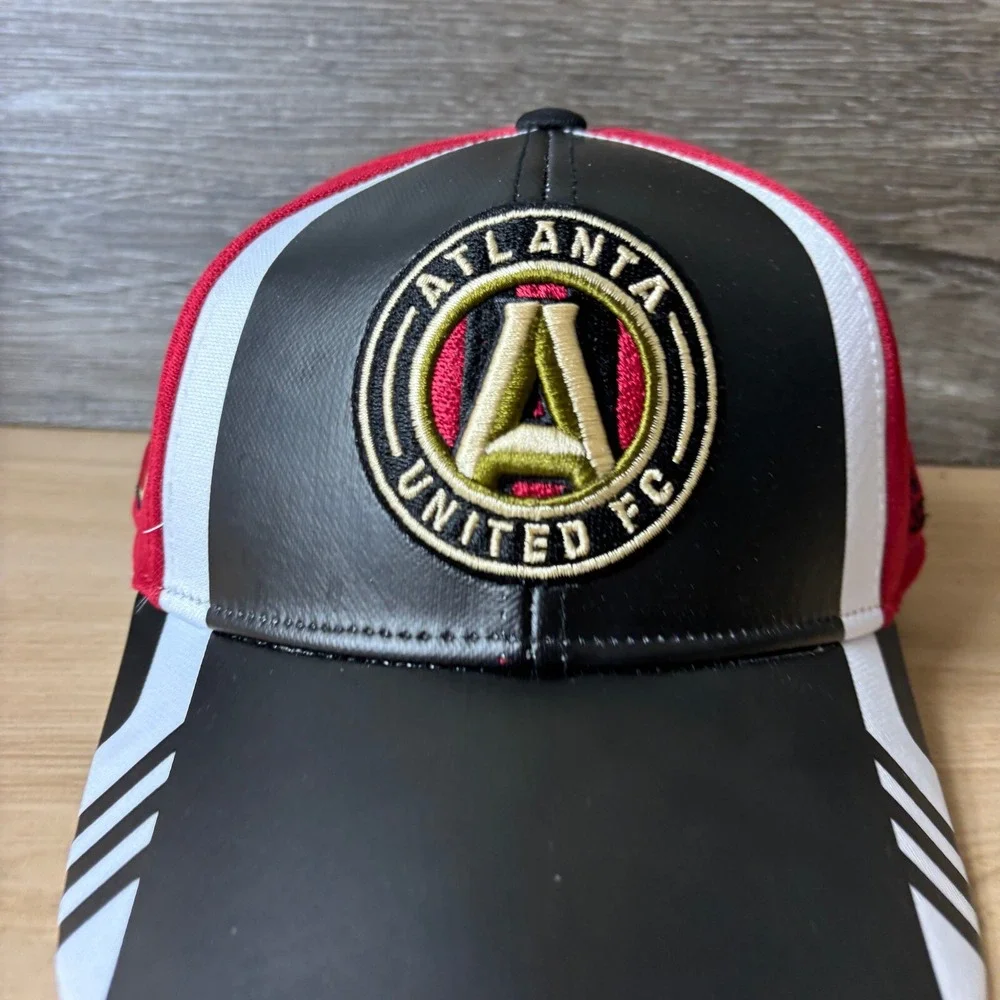Atlanta United FC Hat Cap Strap Back Black Red Soccer MLS Faux Leather Adidas